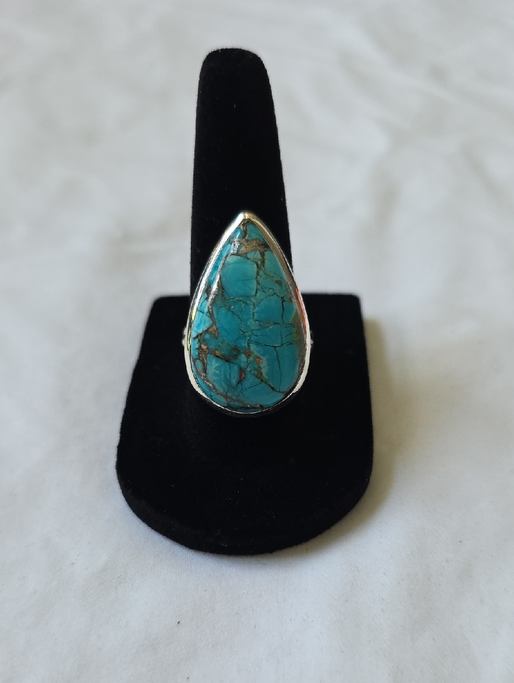 Blue Copper Turquoise Teardrop Stone Sterling Silver Ring
